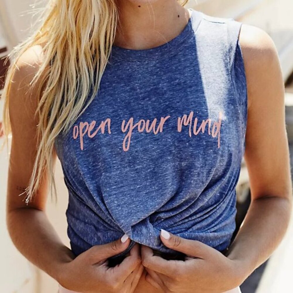 FREE PEOPLE movement undertow tank eclipse blue with melon graphic size XS